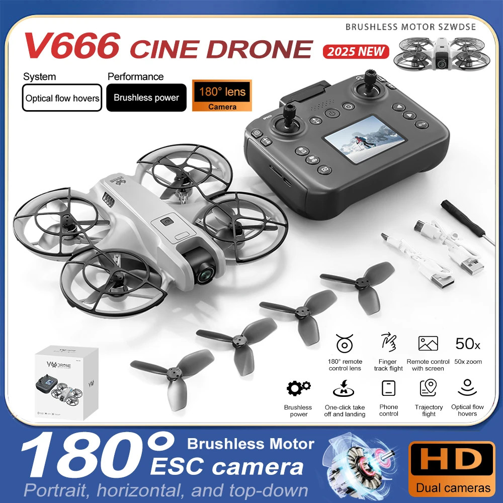 Novo Drone V666 Com Tela LCD RC FPV Dron 8K HD 180 ° Câmera Elétrica ...