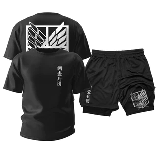 Camiseta e Short Atack On Titan Kit Top Lançamento Short Duplo Dry Fit