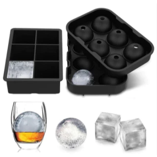 Forma De Gelo Silicone 6 cubo ou 6 bola Grande Drinks Preto