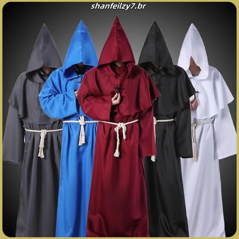 Fantasia Medieval Monk Robe Mago Sapato COSPLAY Capa Multicolor UW0C