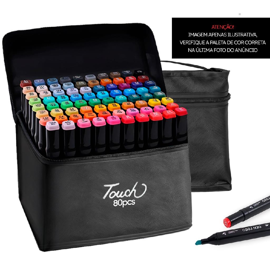Conjunto Canetinhas 80 Cores Ponta Dupla Fina Grossa + Estojo