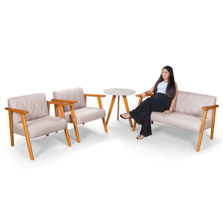 Conjunto Duas Poltrona Madri Mais Namoradeira 2 Lugares em Linho Mais Mesinha de Canto em Oferta na Shopee