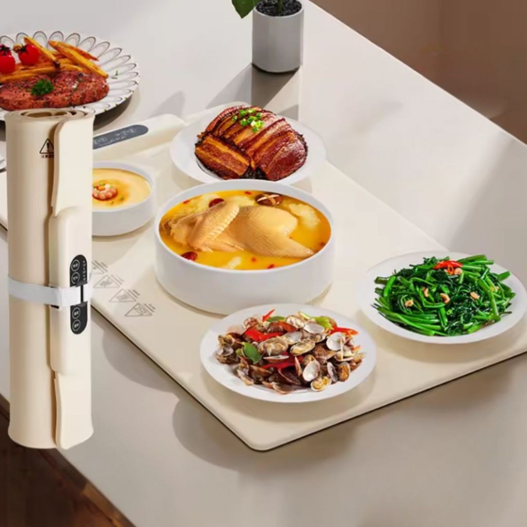 Bandeja De Aquecimento Elétrica Com Temperatura Ajustável em Silicone Tapete Aquecedor de Comida Dobrável Rápido Prático