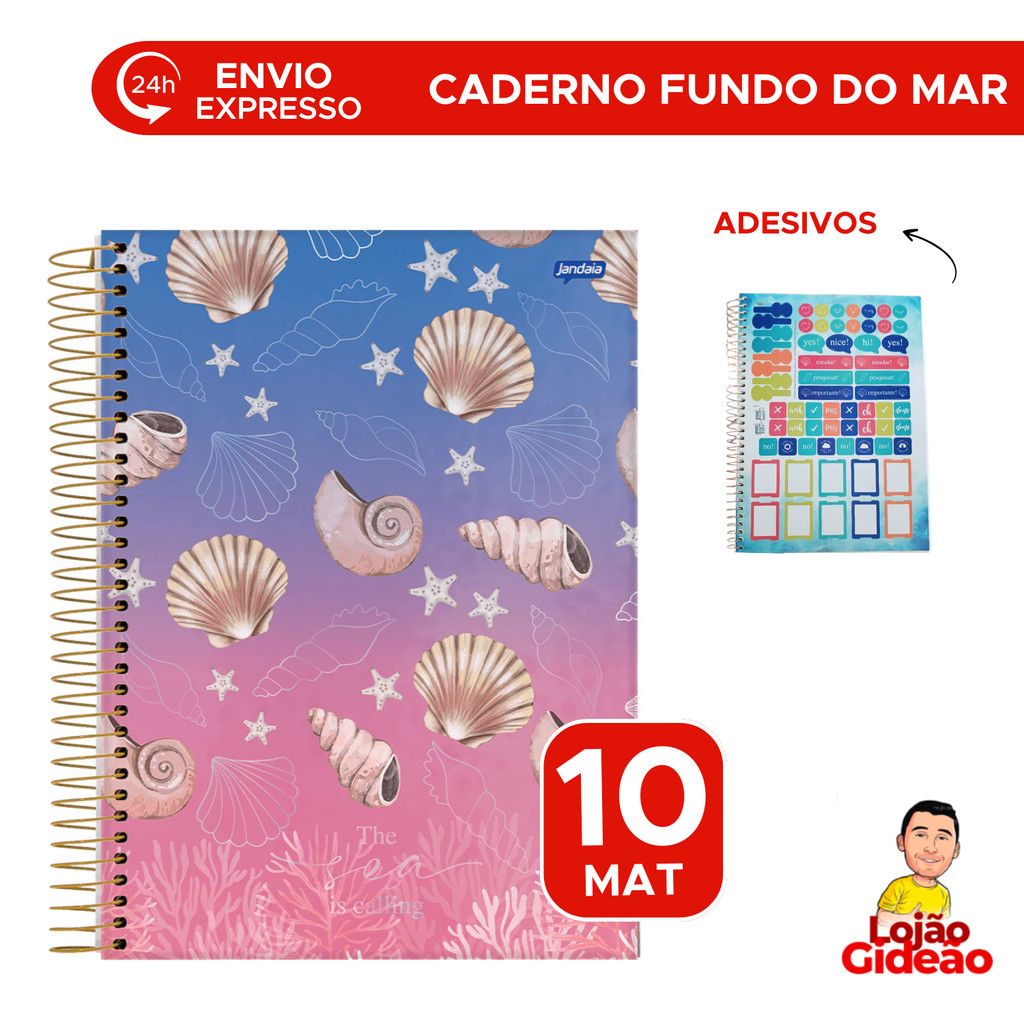Caderno Universitário Fundo do Mar 10 Matérias 160 Folhas Capa Dura Com ...