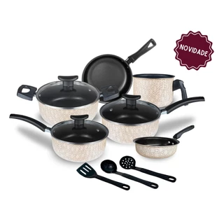 Jogo de Panelas Elegance Antiaderente Teflon 9 Peças Tampa Vidro