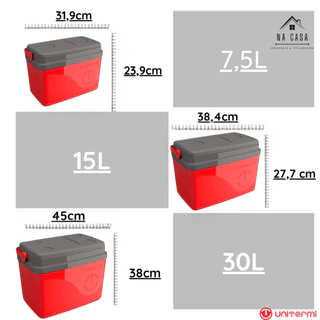 COMBO 3 CAIXA TERMICA 30L/15L/ 7,5L COOLER FLORIPA C/ALÇA - UNITERMI