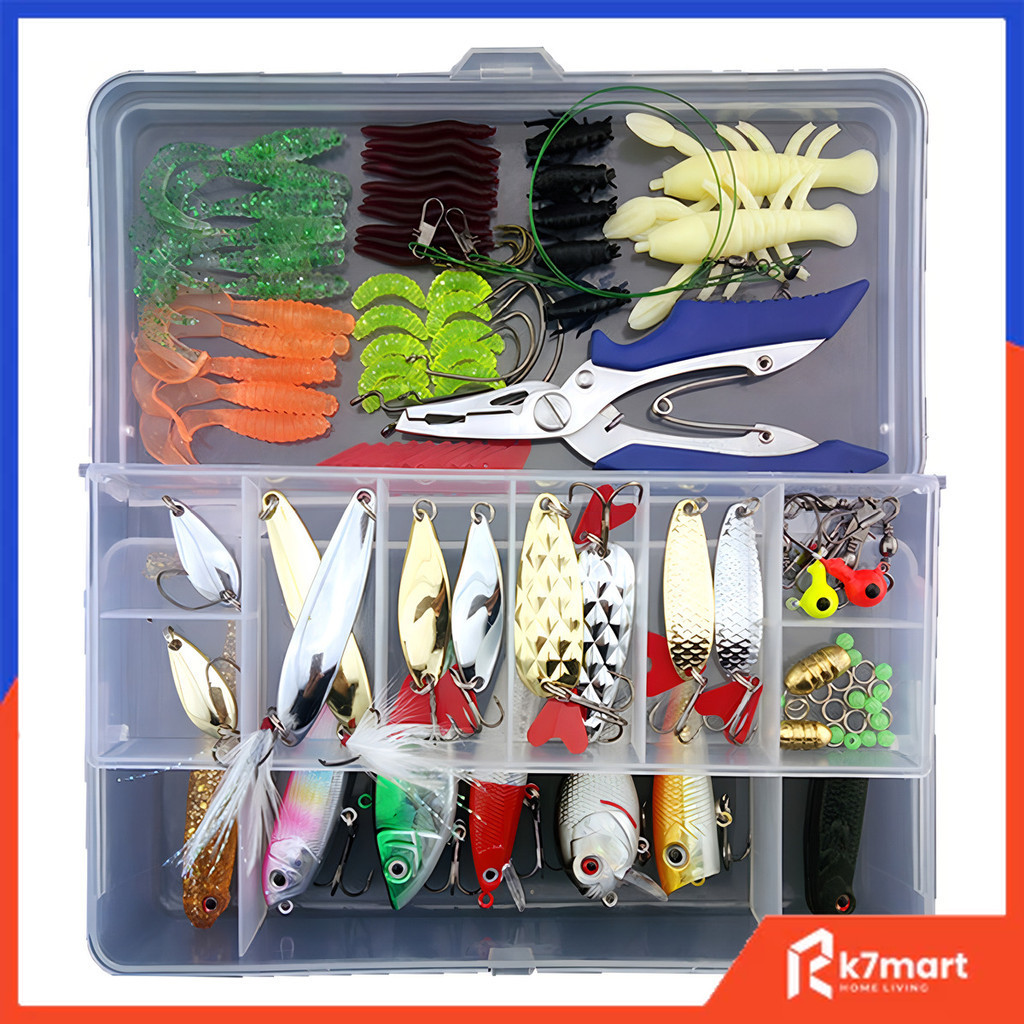 【24 Hora Envio】Kit 108 Unidades Iscas Artificiais Pesca Tilapia Peixes Cor Azul