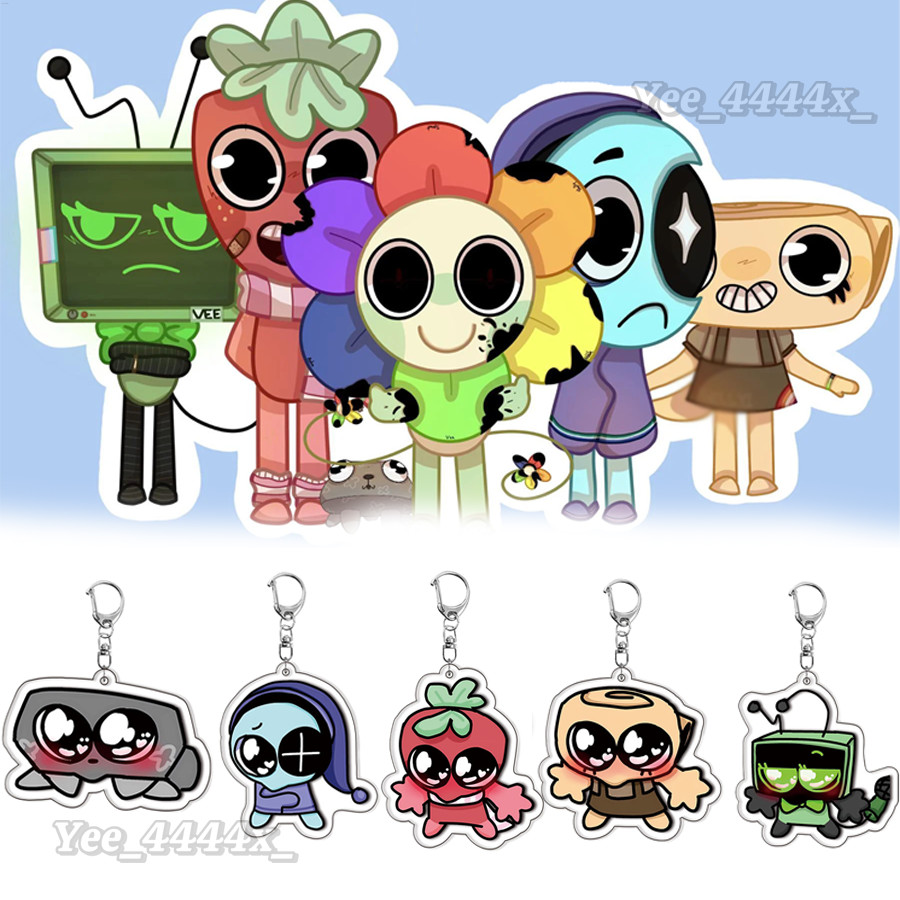 Dandy's World Chaveiros Flat Acrílico Personagens De Jogo Pingente