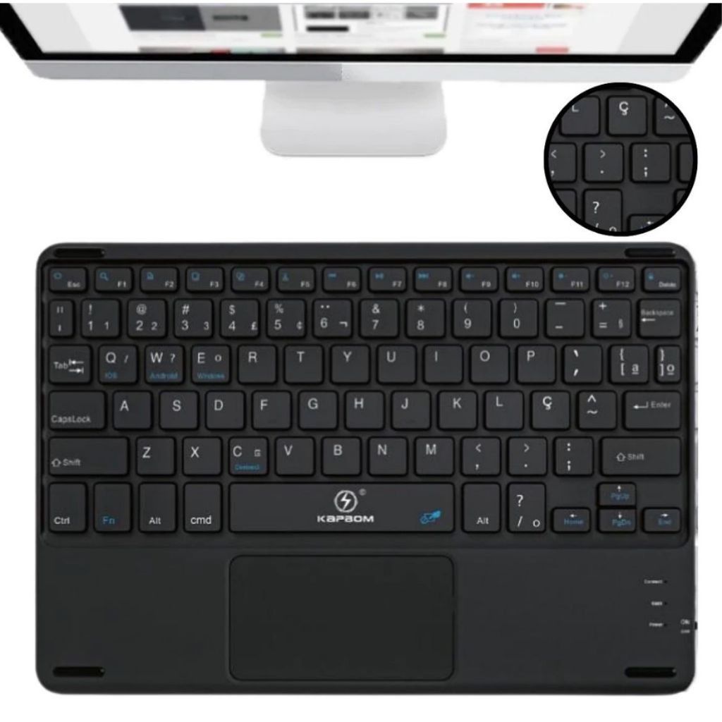 Teclado Bluetooth Chave Redonda Sem Fio Com Touch Para Celular/Tablet/Laptop