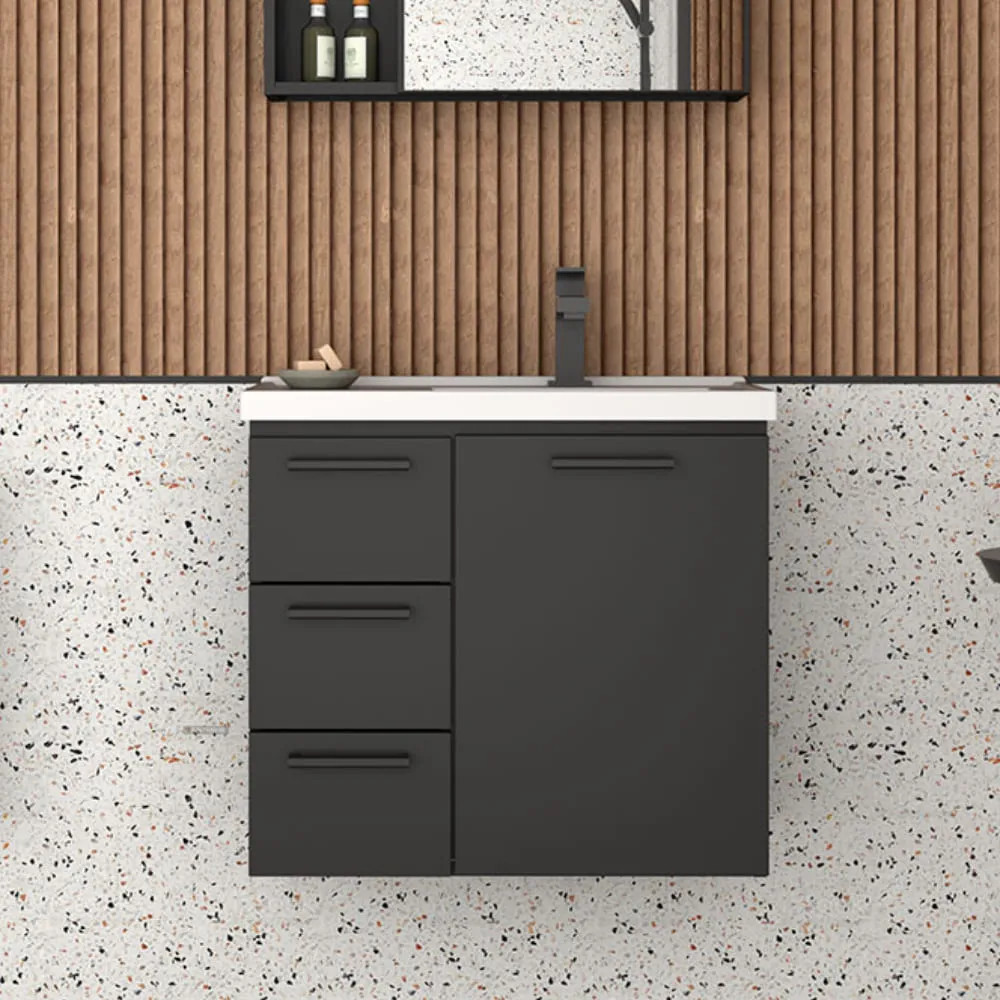 Kit Gabinete Balcão Para Banheiro em Aço Armárinho Com Lavabo Cuba Pia Preto Cozimax