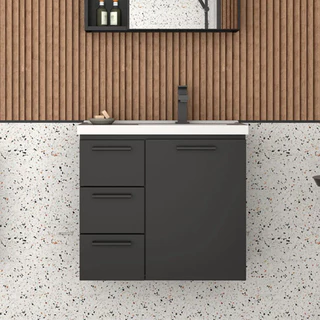 Kit Gabinete Balcão Para Banheiro em Aço Armárinho Com Lavabo Cuba Pia Preto Cozimax