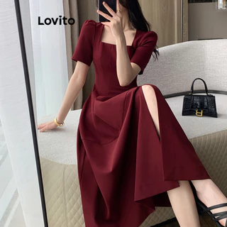 Lovito Elegante Vestido Feminino de Festa Liso com Fenda LNE27028 (Multicolorido)