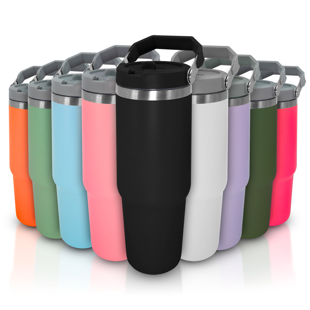 Copo Térmico 890ml Garrafa Parede Dupla com Tampa Alça E Canudo Flip Inox