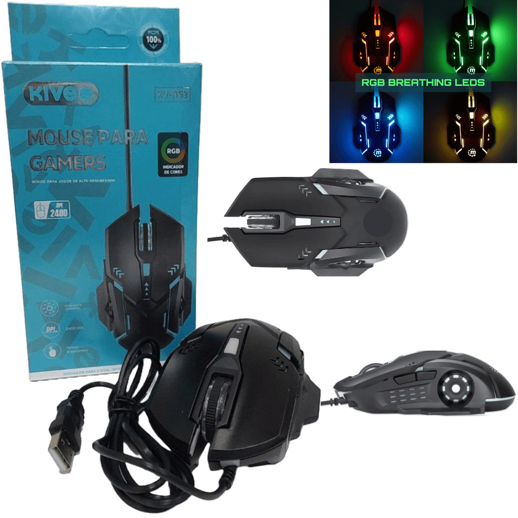 Mouse gamer 6 botões 2400dpi led com fio para jogos