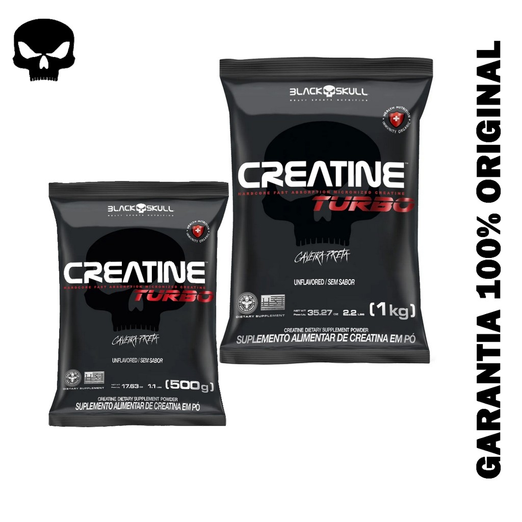Creatina Black Skull Creatine Turbo 1kg - 500g Caveira Preta Monohidratada