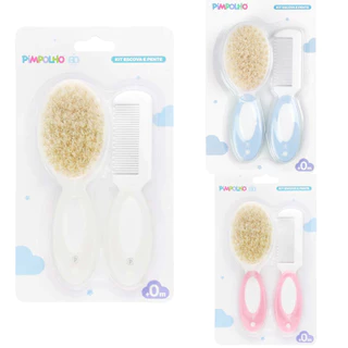 KIT PENTE E ESCOVA DE CERDAS NATURAIS P/BEBE em Oferta na Shopee