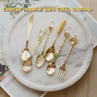 Kit 6 Colheres Vintage para Café Gourmet - Acabamento Ouro Antigo Resistente