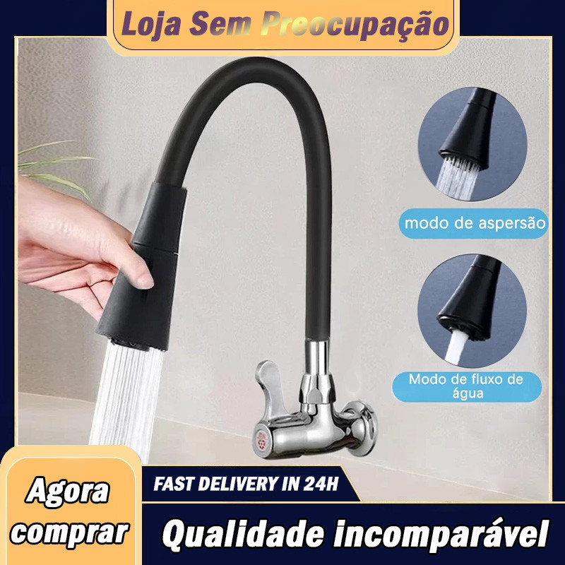 torneira gourmet cozinha parede pia flexível preta dupla função abs