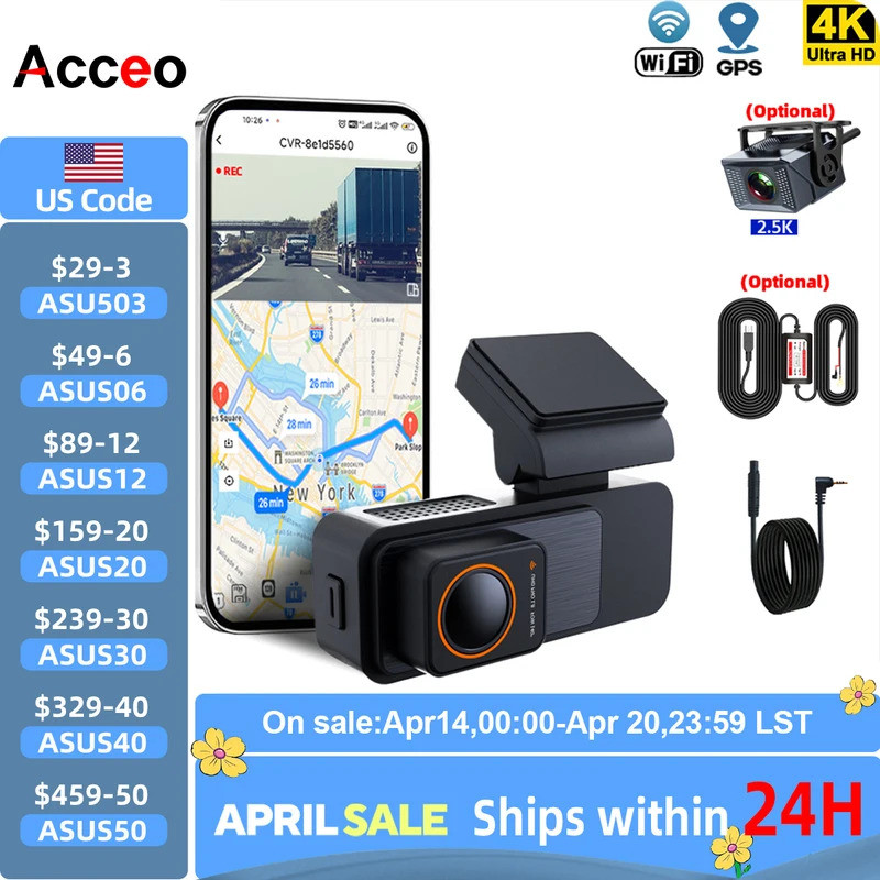 ACCEO B60P DashCam Auto 4K Gravador de Vídeo DVR para Carro com GPS ...