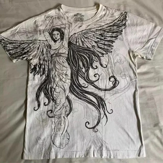 2024 Novo Estilo Antigo Oversized Gráfico Impresso Em Torno Do Pescoço Camiseta Y2K Solto Harajuku Casual Algodão De Man