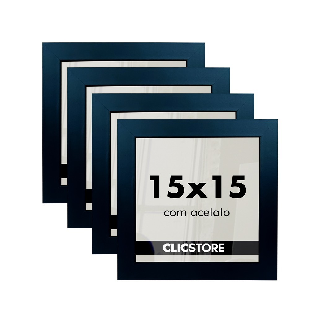 kit 4 Molduras 15x15Cm Com Acetato e Fundo Para Fotos Quadros Retrato Imagem Decor