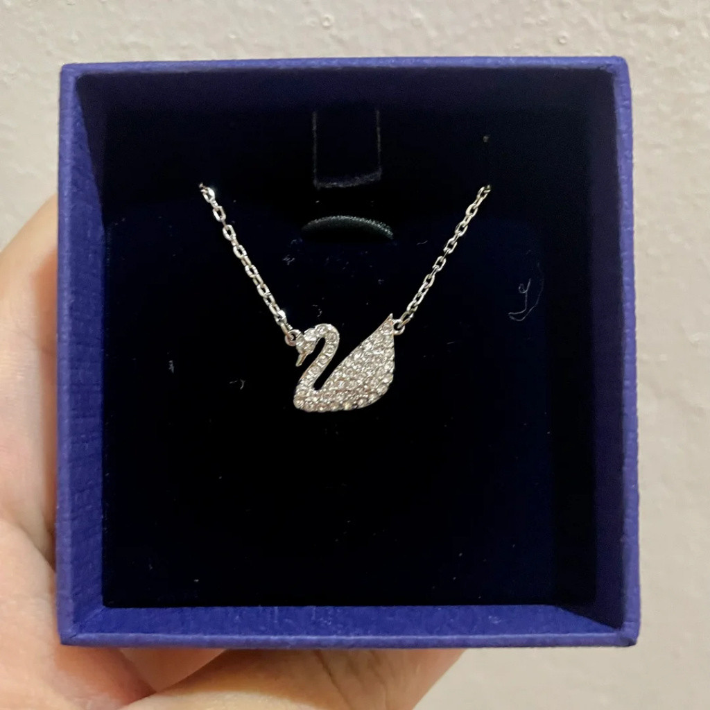 925 Original Prata Swarovski branco espumante cisne colar