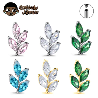 Piercing Titânio ASTM F136 Com Folhas Zircônias Grau de Implante hipoalergênica Conch Helix Lobulo