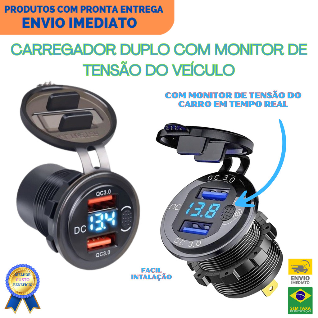 Carregador veicular USB para Carro Carregamento Turbo QC 3.0 36W Tomada ...