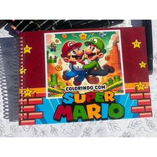 Caderno de Pintura Super Mario A5 Infantil Capa Dura Espiral 50 Folhas para Colorir Criativo Educativo em Oferta na Shopee