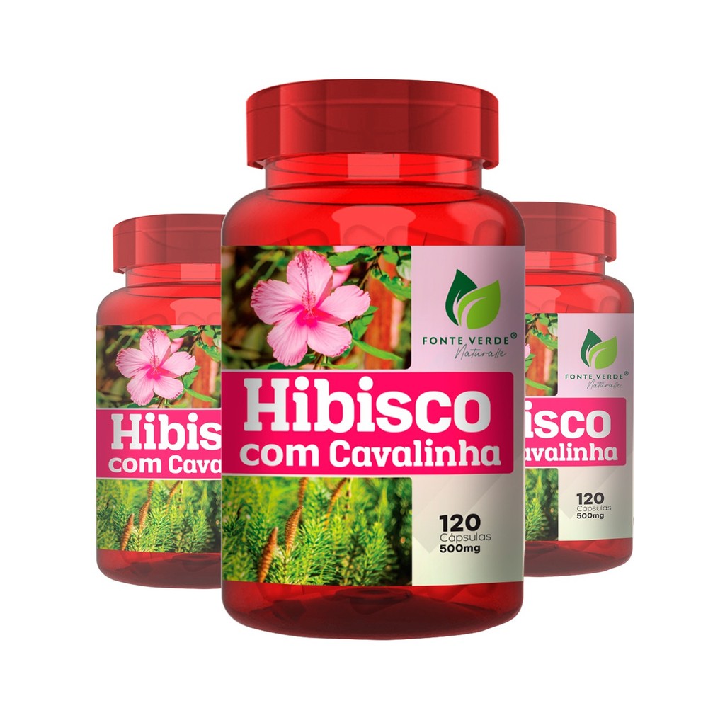 KIT 3 Hibisco Com Cavalinha 120 Capsulas 500MG | Shopee Brasil