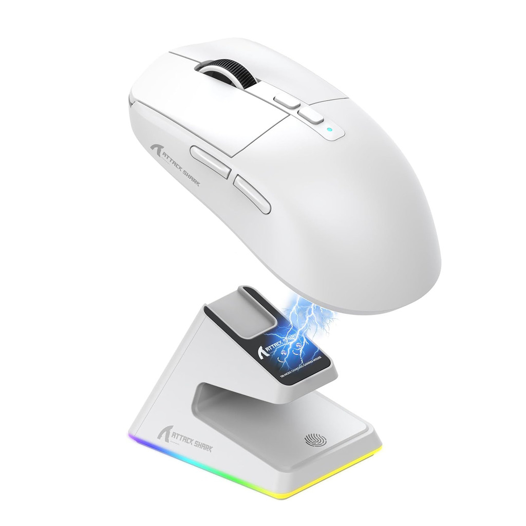 Mouse Bluetooth Attack Shark X6 PAW3395 , Conexão Tri-Modo , Base De Carregamento Magnética De Toque
