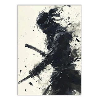 Placa Decorativa Samurai Ninja Ilustração Sépia Anime Quarto Sala Decoração Poster