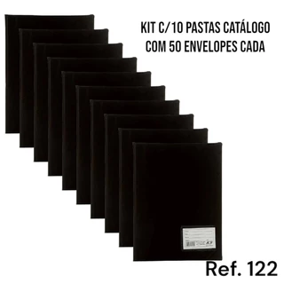 Kit 10 Pastas Catálogo Preta C/50 Envelopes Plásticos Finos Acp