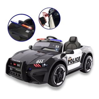 Mini Carrinho Policial Elétrico Preto Com Sirene E Mega Fone