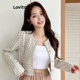 Lovito Jaqueta Elegante Xadrez Pérolas Botão Frontal Para Mulheres L101AD091 em Promoção na Shopee Lovito Jaqueta Elegante Xadrez Pérolas Botão Frontal Para Mulheres L101AD091
