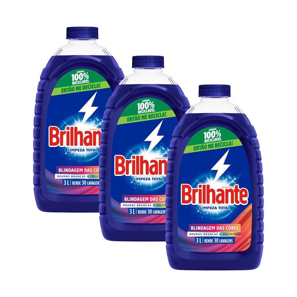 Kit 3 Sabão Líquido Brilhante Limpeza Total 3L