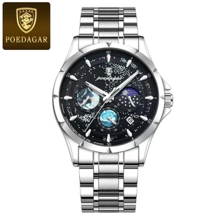 POEDAGAR Luxo Homem Relógio De Pulso Luminoso À Prova Dwaterproof Água Cronógrafo Data Masculino Aço Inoxidável Relógios