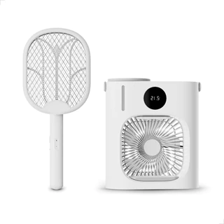 Combo Ventilador Portátil Com Temporizador Vento Natural USB + Raquete Mata Mosquito Elétrica Lydsto
