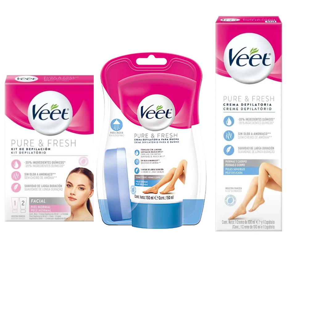 KIT VEET PURE&FRESH + VEET BANHO 150ML+ VEET DELICADA 200ML | Shopee Brasil