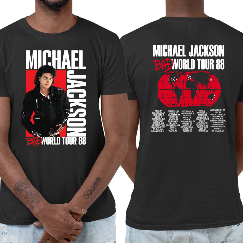 Camisa Michael Jackson Bad World Tour 1988 Camiseta Unissex 100
