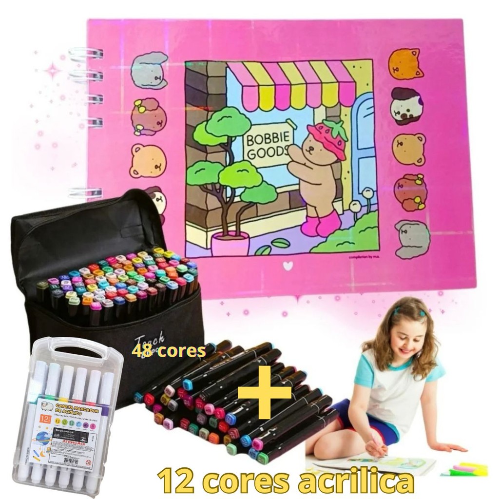 Kit 60 Canetas Bobbie Goods Pontas Duplas + Livro Boobie Goo
