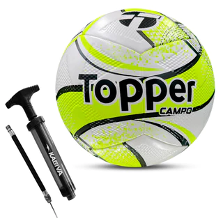 Kit Bola de Futebol Slick Campo Tamanho Oficial Topper Usee Brasil + Bomba de Ar Manual Kagiva