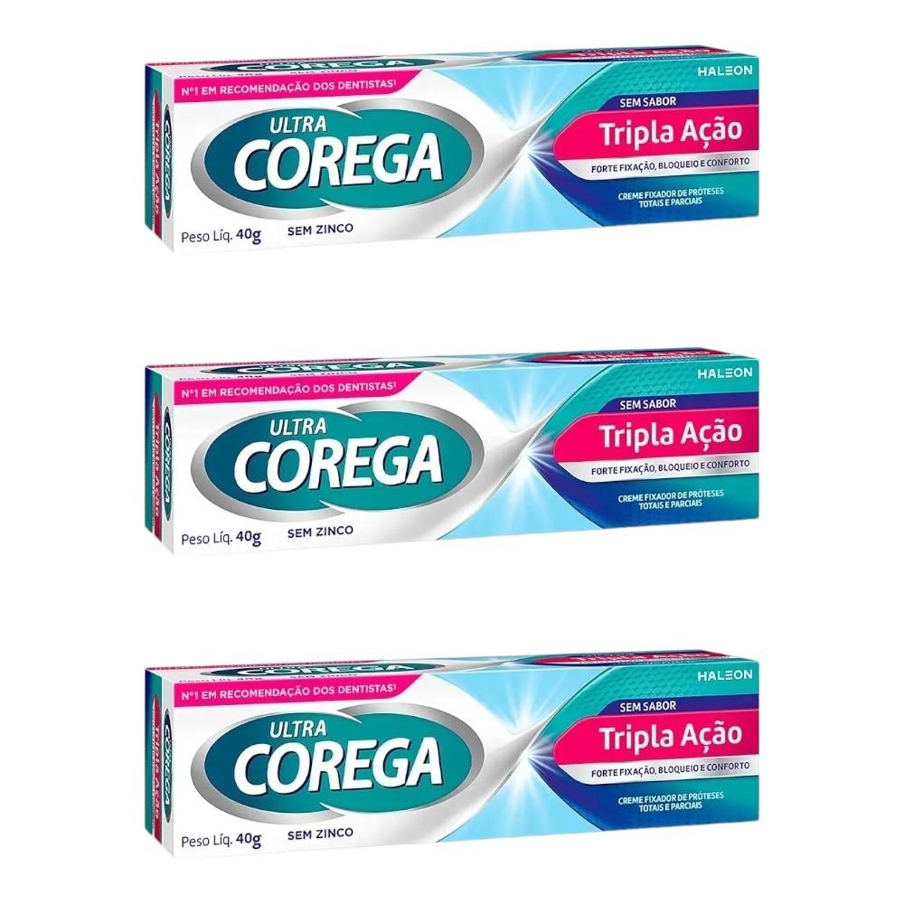 Kit Creme Fixador De Dentadura Corega Ultra Sem SaborCom 3 Caixas De ...