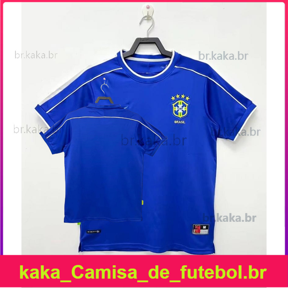 Camisa de futebol retrô 1998 Brasil Away Camiseta azul de manga curta