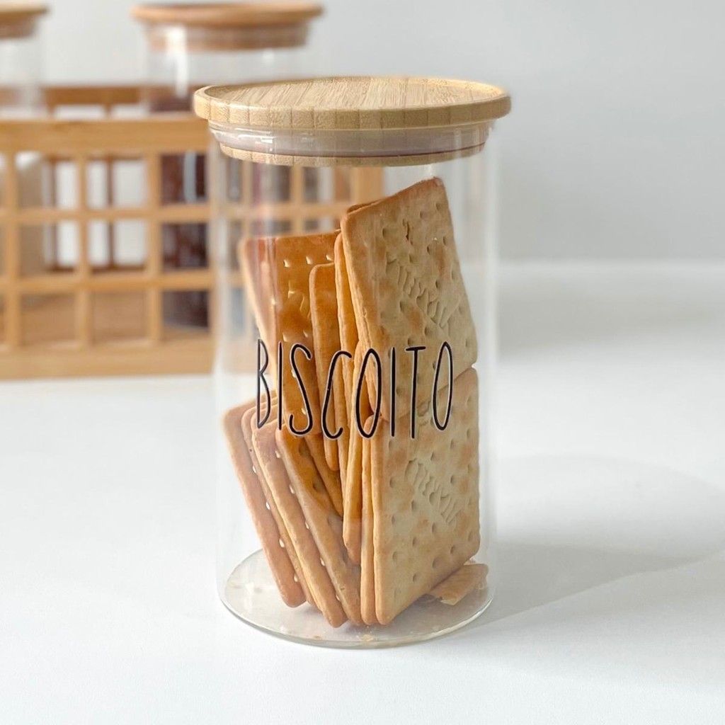 Pote de Vidro para Biscoito Tampa Hermética de Bambu 600ml | Shopee Brasil