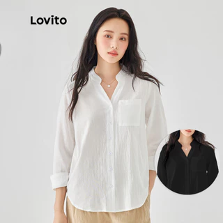 Lovito Blusas de Manga Longa com Bolsos e Botões na Frente para Mulheres LEX01059 (Multicolorido)