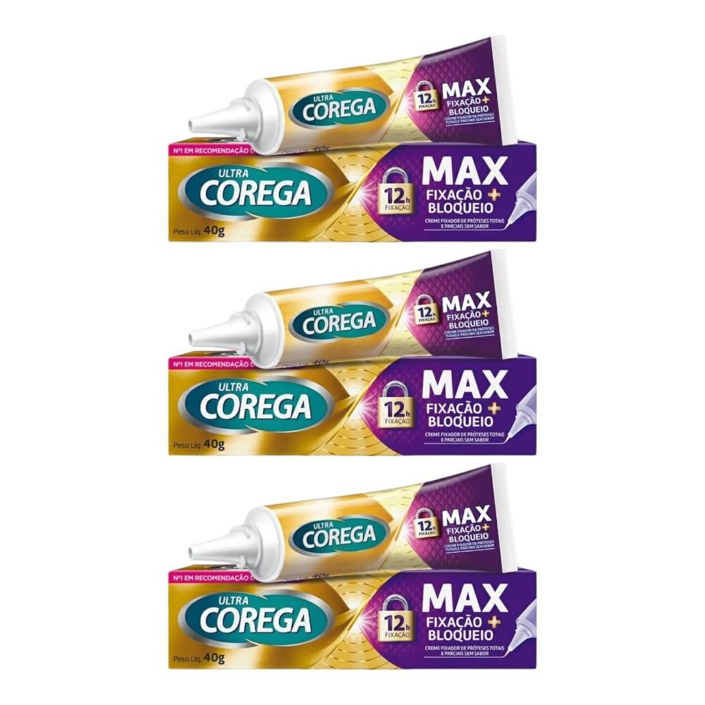 Kit Corega Ultra Creme Fixador Sem Sabor Com 3 Caixas De 40g Cada ...
