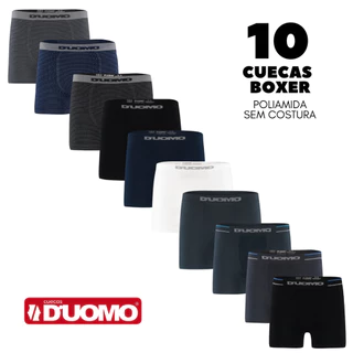 KIT 10 Cuecas Boxer Duomo Original Sem Costura em Poliamida
