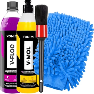 Kit Lavagem de Moto Shampoo Neutro V-Floc Vonixx e Shampoo para Barro V-Mol Vonixx Pincel e Luva