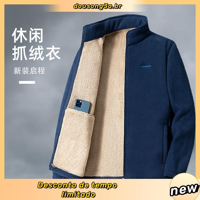 Suéter Masculino Lã Com Zíper 1/4 - Azul Marinho GG - Forro Lã Quente - Inverno E Golfe